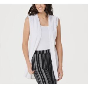 Susan Graver Linen Cotton Open Front Sweater Vest Women’s 3X White